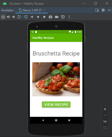 Screenshot of the opening page of the Healthy Recipes app