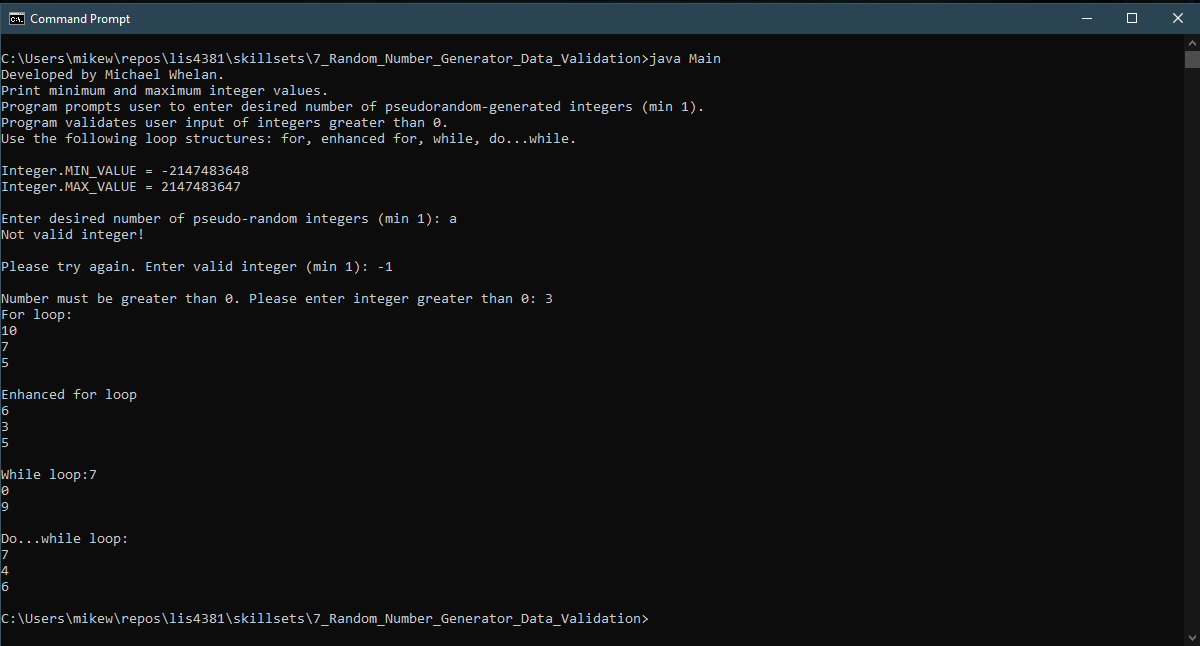 Random Number Generator with Data Validation Java skill set