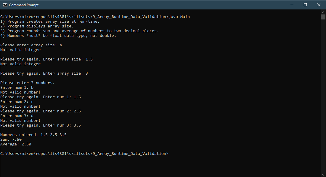 Array Runtime Data Validation Java skill set